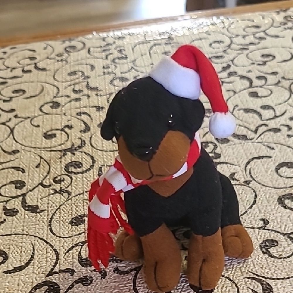 Festive Rotweiler Plush Ornament with Santa Hat